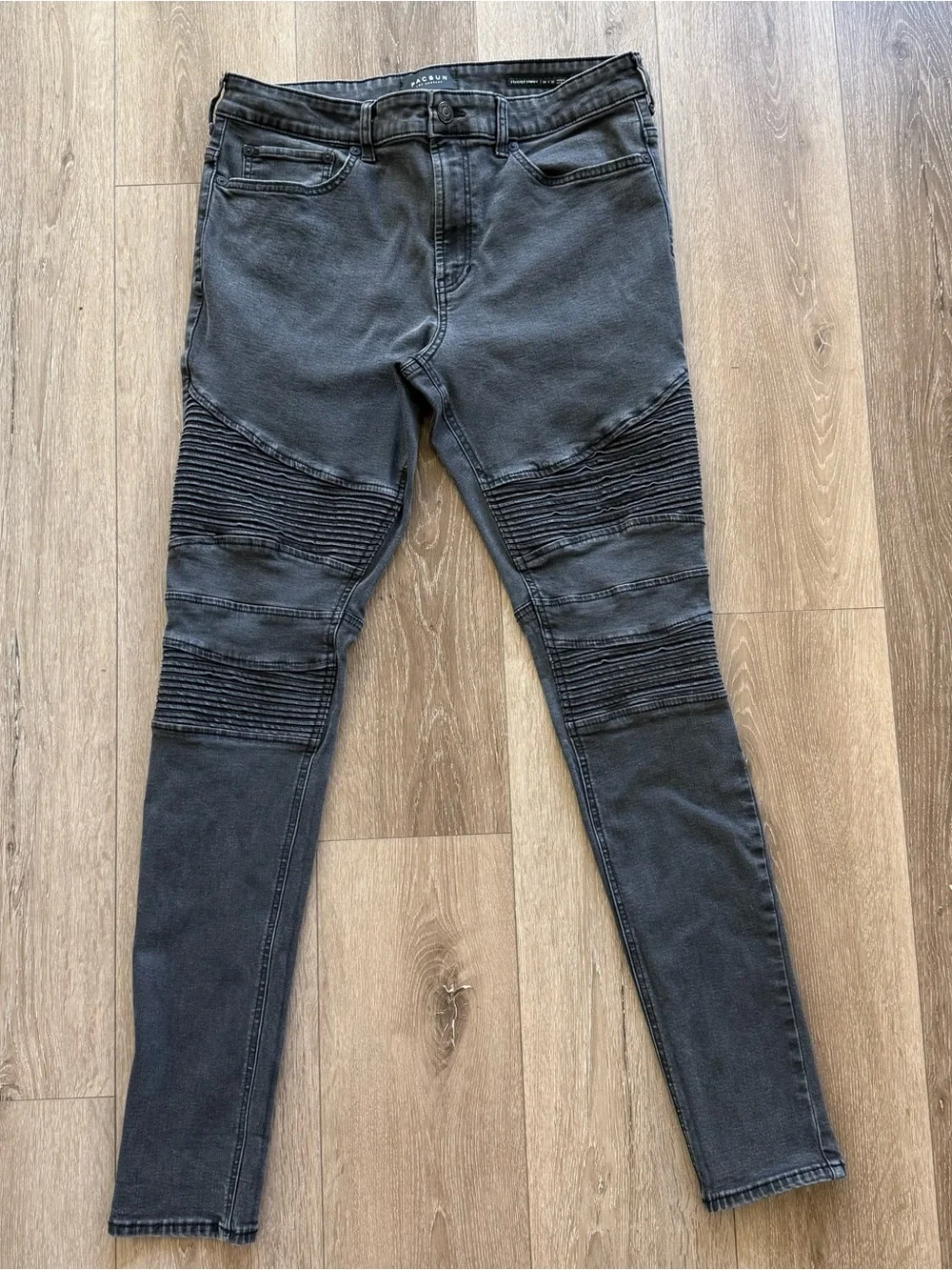 Mens PacSun Stacked Skinny Active Stretch Biker Moto Jeans 34x32 Faded Black